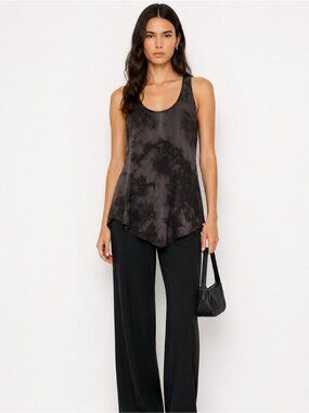 Eileen Fisher Black Tie-Dye Scoop Neck Tank size XS